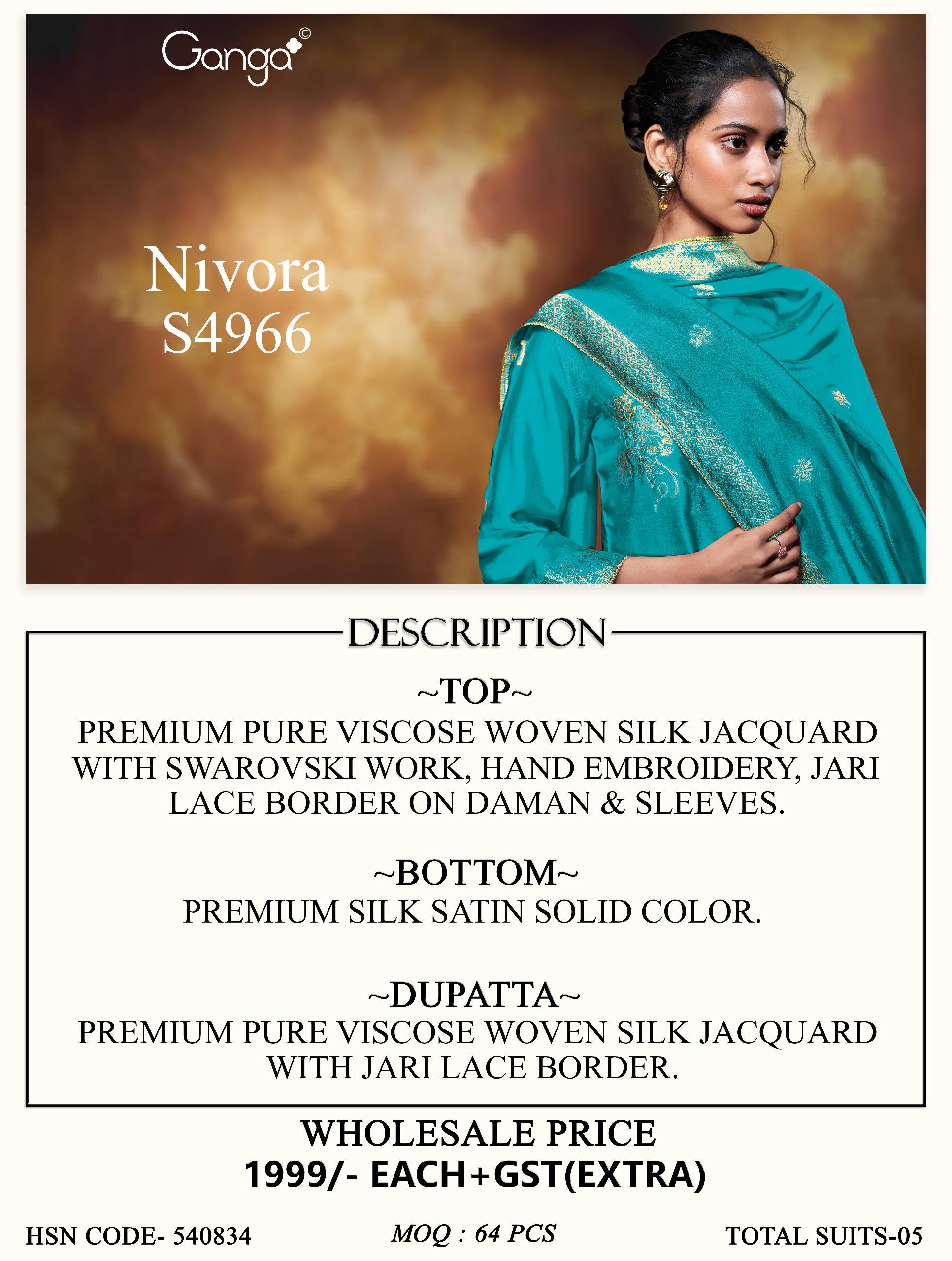 NIVORA 4966 Series By GANGA FASHION Stylish Beautiful Colourful PURE SILK Dresses At Wholesale Price